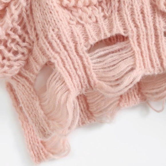 Pink Sweater Cable Knit, Small Medium - Picture 3 of 5